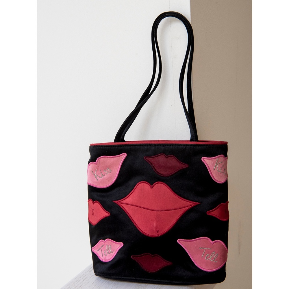 VALENTINE'S DAY SPECIAL BAG - Black Satin Lulu Guinness Kiss & Tell Tote Bag